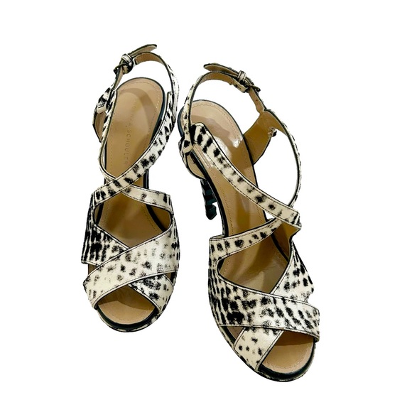 Proenza Schouler Black White Crisscross Strap Peep Toe Fishbone Heels, 38.5=8.5 - Picture 1 of 12